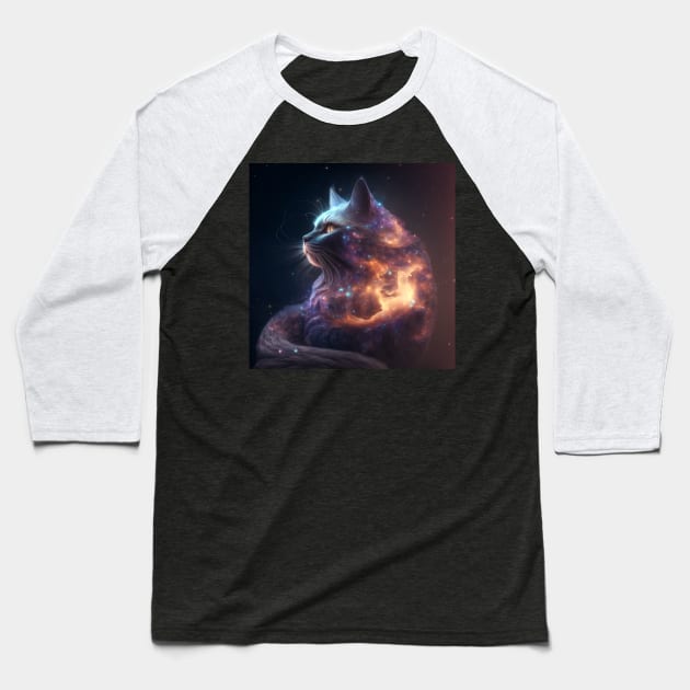 Galaxies, Nebulae and Stars in Cat Shape Baseball T-Shirt by HappysSpace